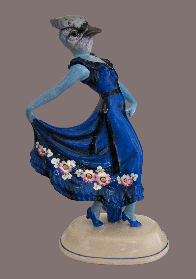 Click Mort, Blue Jay in a Floral Print Dress