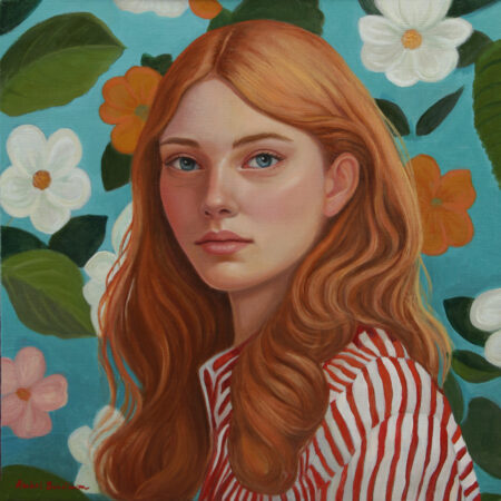 painting of a girl on a floral background