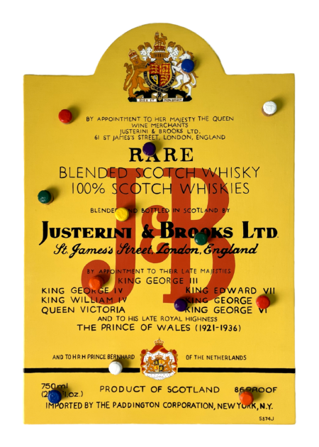 peg board of the label for scotch whisky brand J&B