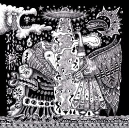 Water Music by Adeline Lamarre Pen and ink on paper, Framed, 7.25 x 7.25 inches
